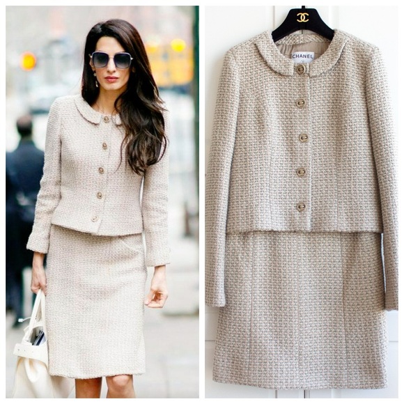 winter white Chanel tweed suit  Tweed jacket and skirt, Clothes